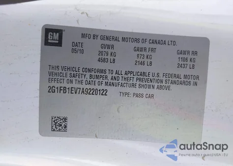 2010 Chevrolet Camaro 1Lt from USA, damaged, VIN 2G1FB1EV7A9220122